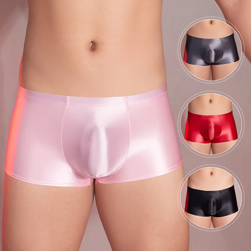 

U Convex Pouch Underwear Men Smooth Silky Boxer Briefs Soft Comfy Glossy Panties Male Breathable Underpants Bulge Pouch Shorts