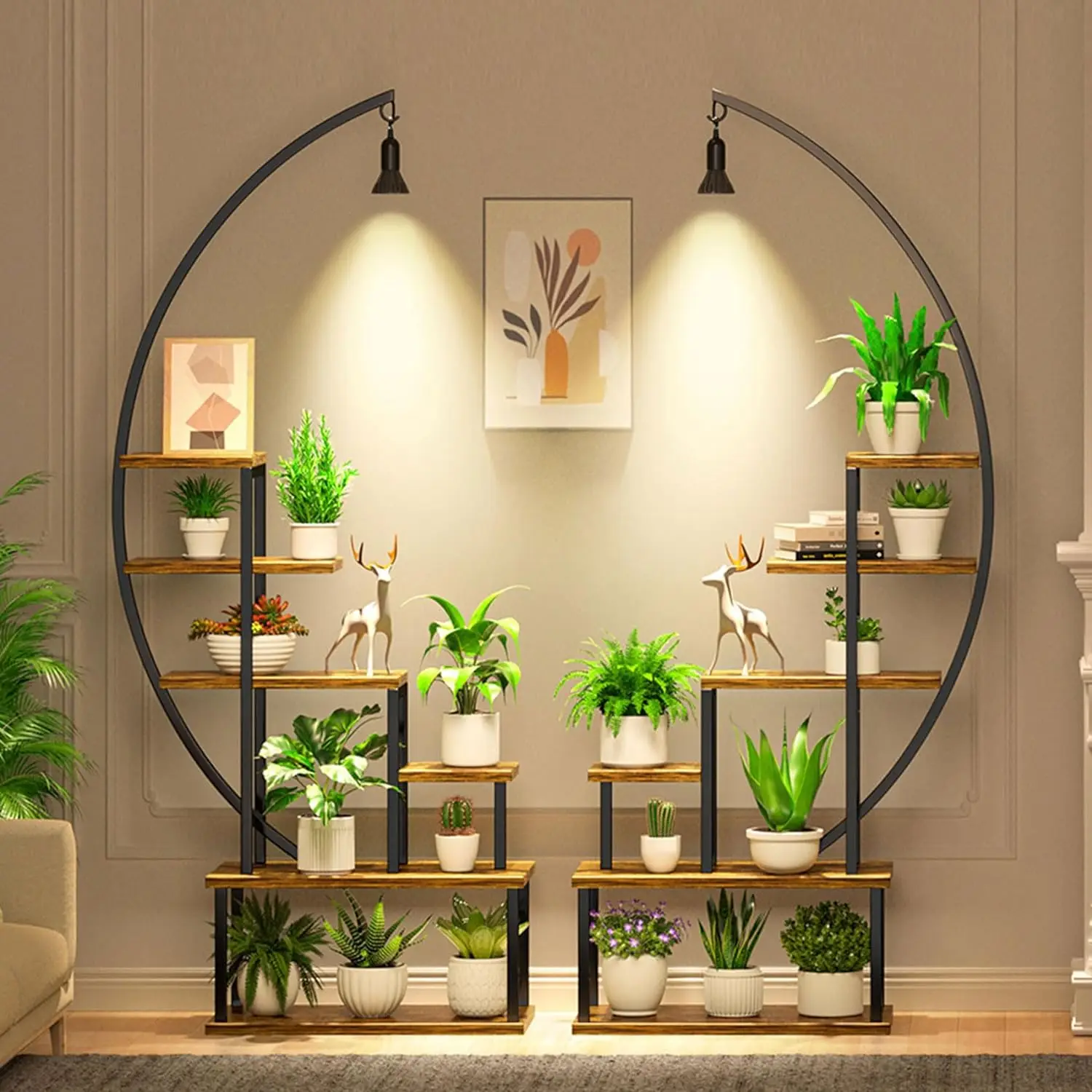 

Металлическая подставка для растений с лампами для выращивания, 6 ярусных высоких подставок для комнатных растений, многоуровневый большой стеллаж для растений