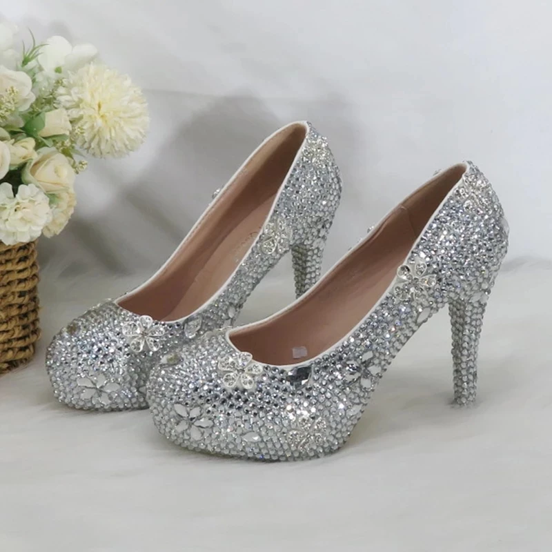 New Arrivals Women Silver crystal Wedding shoes Bridals Luxury Pumps Round Toe platform High Heel rhinestones Flowers Party Shoe
New Arrivals Women Silver crystal Wedding shoes Bridals Luxury Pumps Round Toe platform High Heel rhinestones Flowers Party Shoe