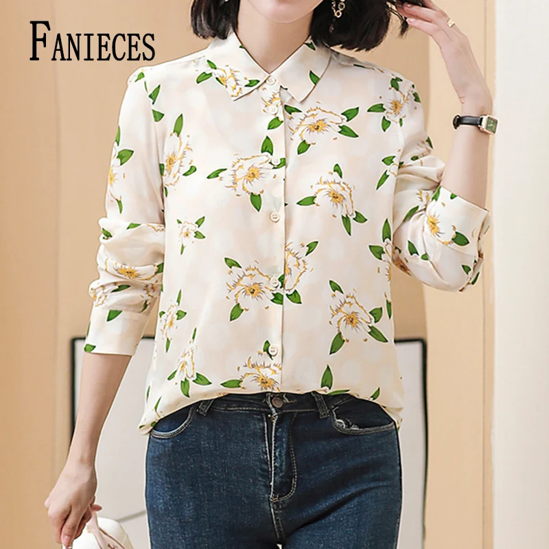 

FANIECES قمصان وبلوزات camisas e blusas 여름옷 S-3XL Woman Blouse Shirt Casual Loose Long Sleeve Shirt Feminine Print Tops