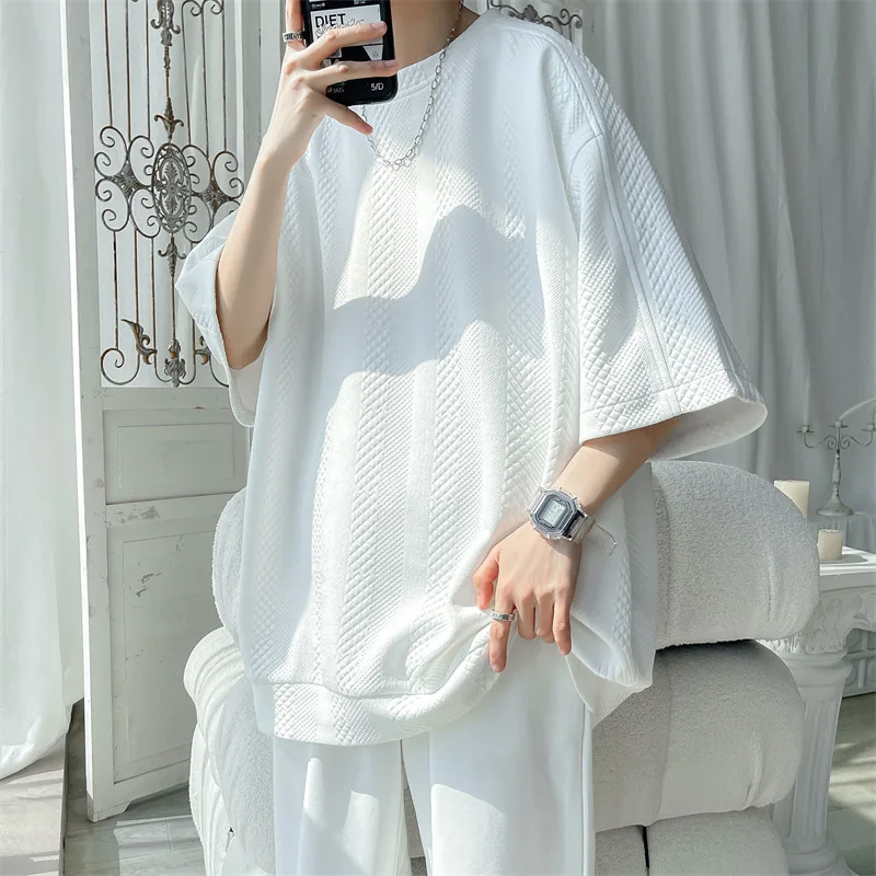 Summer Oversized T-shirt Men Hip Hop Waffle Solid Color Streetwear Tops Short Sleeve Tee Round Neck Korean Fashion Clothing
Summer Oversized T-shirt Men Hip Hop Waffle Solid Color Streetwear Tops Short Sleeve Tee Round Neck Korean Fashion Clothing