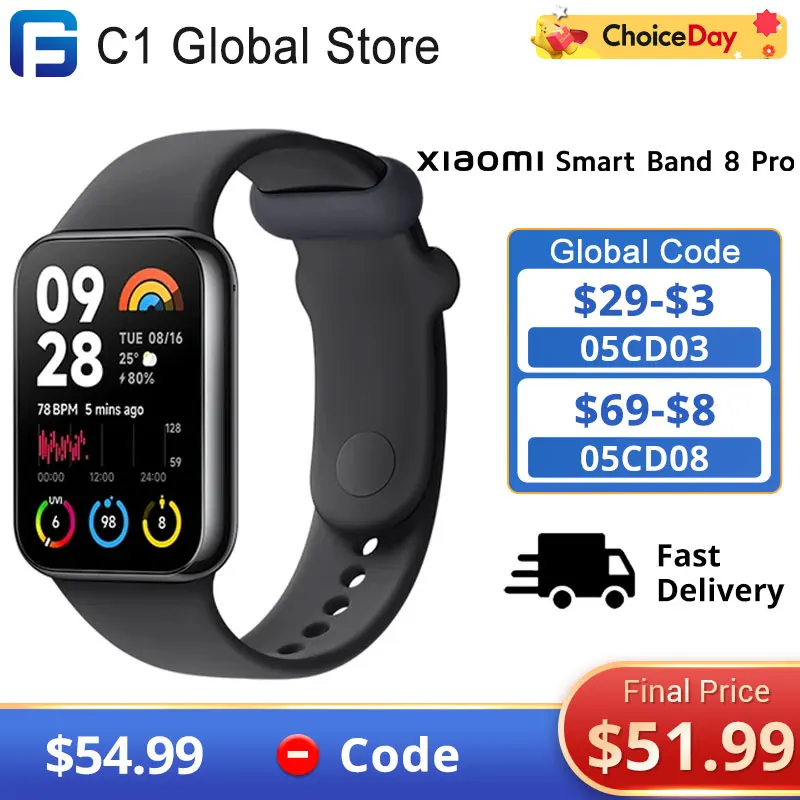 

Global Version Xiaomi Mi Band 8 Pro Smart 1.74" AMOLED Screen Wristband 5ATM Waterproof 150 Sport Modes GPS Blood Oxygen