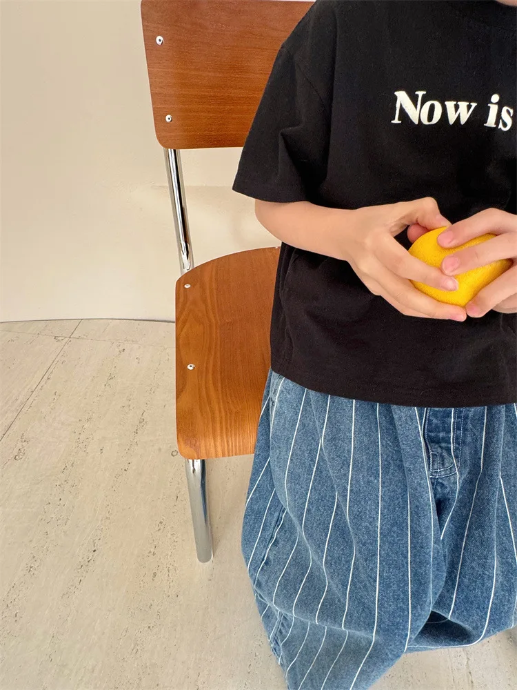 2025 Spring New Children Striped Denim Trousers Baby Boys Casual Pants Toddler Girls Wide Leg Pants Kids Fashion Loose Jeans 20 S1fbae8be6fc843318772559be686324a7