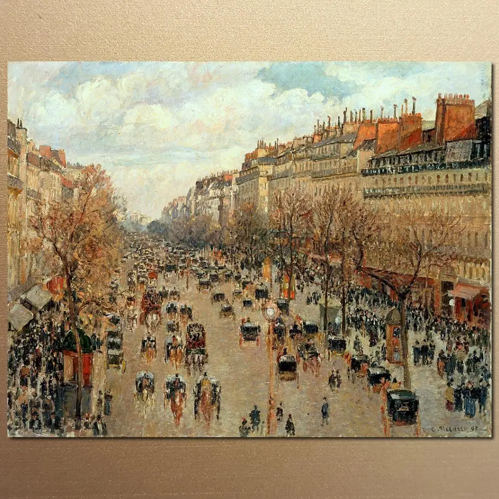 

Handmade Camille Pissarro Oil Painting Boulevard Montmartre Avenue High Quality Impressionist Landscape Canvas Art Wall Decor