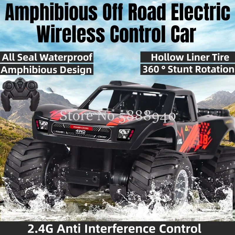 

Amphibious Off Road Wireless Control Car 2.4G 4WD 360° Stunt Rotation Seal Waterproof Hollow Tire Design High Speed RC Car Toy