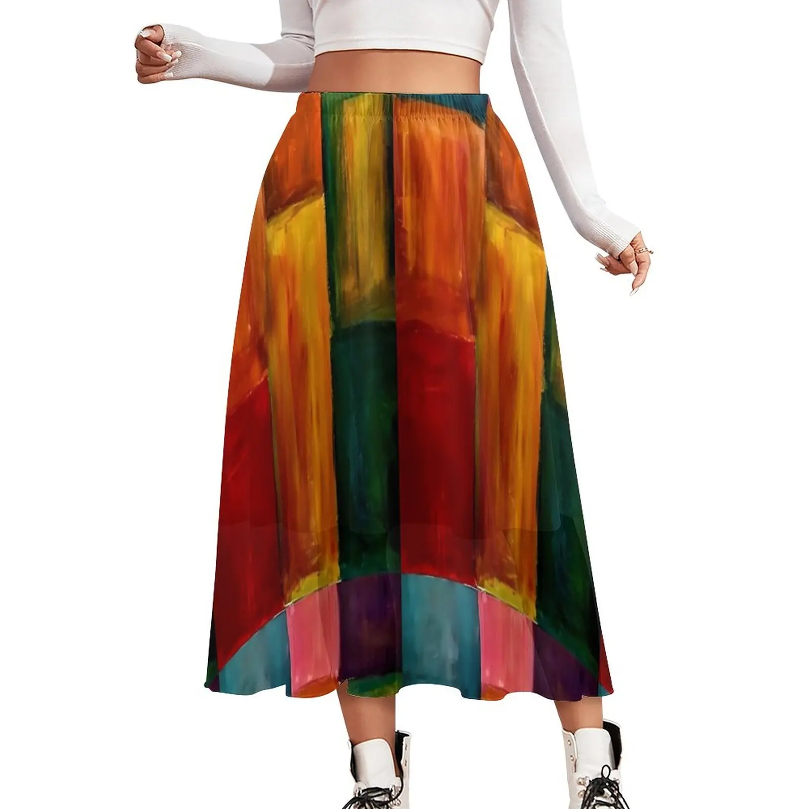

Painting of Colorblock Skirt Abstract Check Kawaii Boho Skirts High Waist Design Aesthetic Casual Skirt Large Size