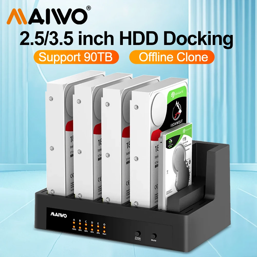 

MAIWO 5 bay Hard Drive Docking Station SATA to USB 3.0 HDD Docking Station with Offline Clone Function for 2.5/3.5 inch HDD/SSD