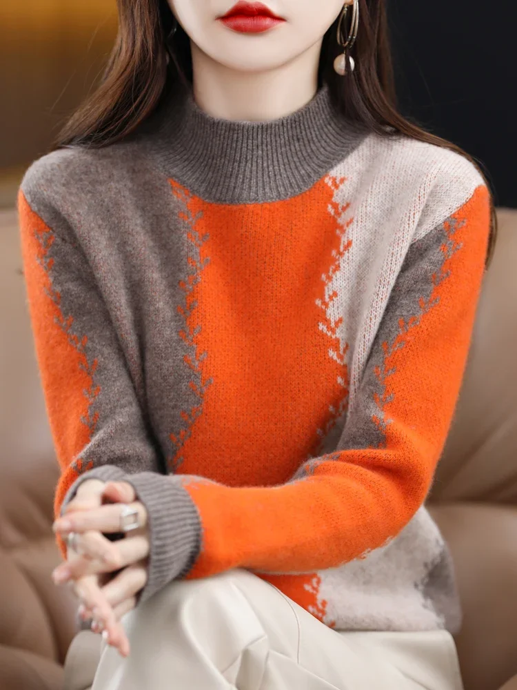Western-style slim fashionable contrast high-necked cashmere sweater women's autumn and winter new thick warm loose sweater.
Western-style slim fashionable contrast high-necked cashmere sweater women's autumn and winter new thick warm loose sweater.