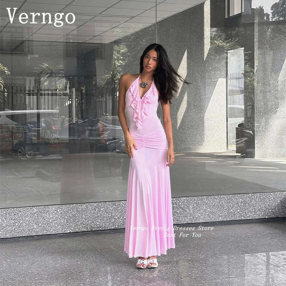 Verngo Pink Chiffon Prom Gowns For Women Halter Mermaid Formal Occasion Dress Simple Pleat Evening Party Dress
Verngo Pink Chiffon Prom Gowns For Women Halter Mermaid Formal Occasion Dress Simple Pleat Evening Party Dress