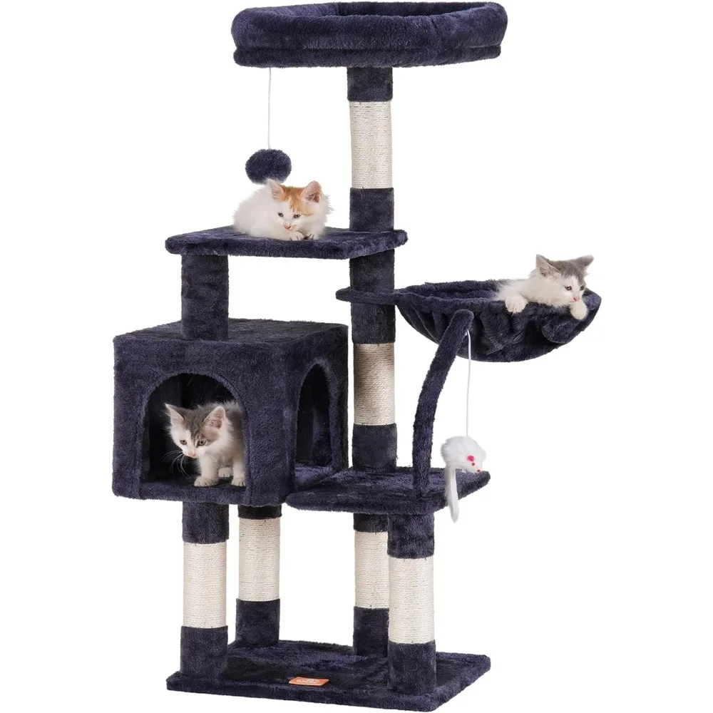 

Cozy Hammock and Sisal Scratching Posts Tree for Cats Toys Cat Tower Condo for Indoor Cats Cat House With Padded Plush Perch Pet