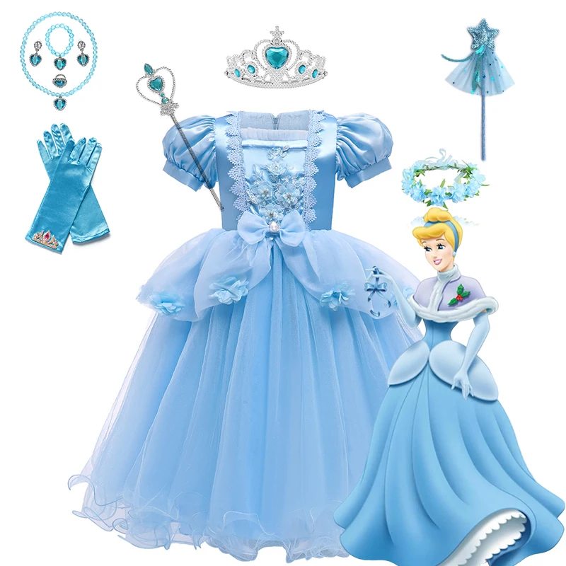 

2023 Cinderella Costume Girls COS Cosplay Dress Up Clothes for Girls Christmas Halloween Party Costume Kid Birthday Gown Vestido