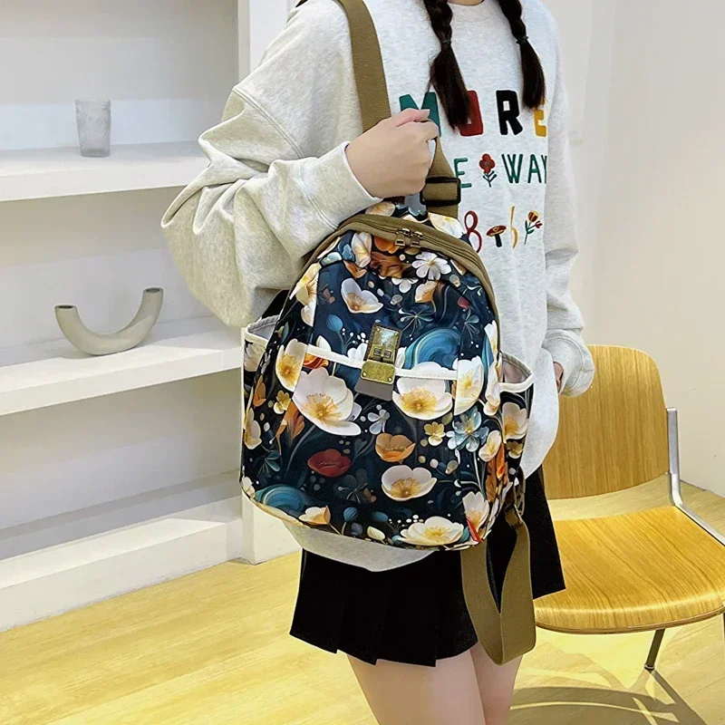

Рюкзак женский из ткани «Оксфорд», Модный вместительный Повседневный ранец с принтом, универсальный школьный дорожный портфель