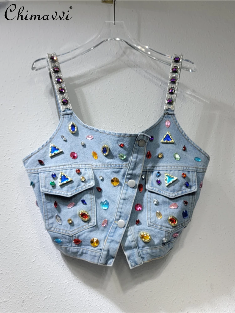 Hot Girl Sexy Retro Denim Crossover Strap Camisole Women's 2023 Summer New Outdoor Heavy Industry Beads Short Sleeveless Top
Hot Girl Sexy Retro Denim Crossover Strap Camisole Women's 2023 Summer New Outdoor Heavy Industry Beads Short Sleeveless Top