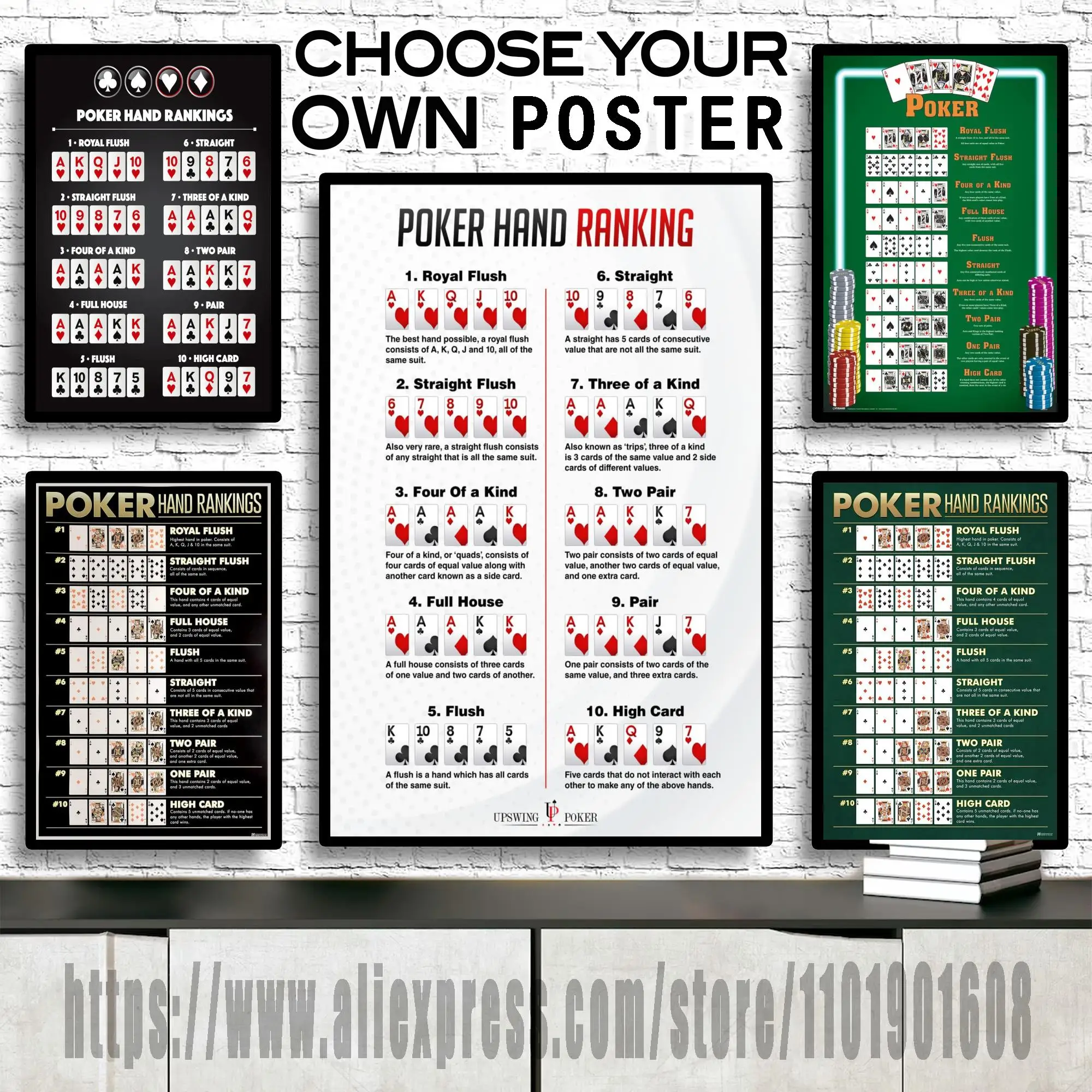 Classic Winning Poker Hand Rankings Chart Game Canvas Art and Wall Art Poster Picture Print Modern Family bedroom Decor Posters
Classic Winning Poker Hand Rankings Chart Game Canvas Art and Wall Art Poster Picture Print Modern Family bedroom Decor Posters