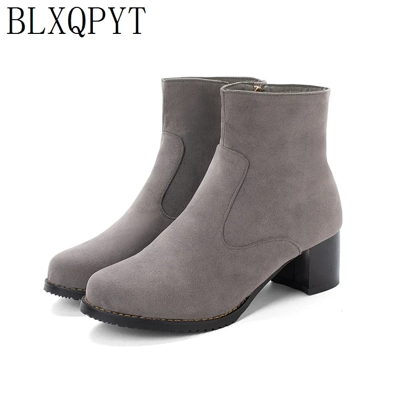 

BLXQPYT Bigest Size 31-52 Winter warm Ankle Boots Women Round Toe High Heels 5cm Pumps Party Wedding snow boots Shoes woman L-2