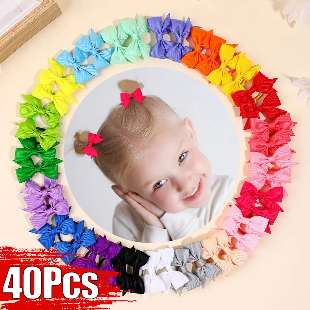 

40Pcs Baby Girls Hair Bows Elastic Ties Ribbon Bow With Rubber Band Elastic Hairband Ponytail Holders Headwear Kids Scrunchies