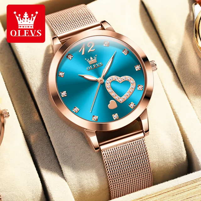OLEVS-Montre-bracelet à quartz étanche pour femme, montres pour femme, mode élégante, bracelet en maille inoxydable, amour, Shoous, original 2