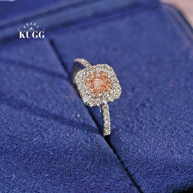 

KUGG 18K кольца из белого золота элегантное квадратное дизайнерское обручальное кольцо с натуральным розовым бриллиантом для женщин высокие свадебные украшения