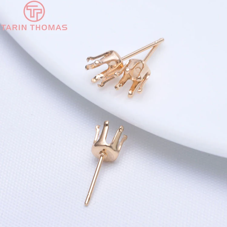 

(2422)10PCS Fit 4MM Beads 24K Champagne Gold Color Brass Round Claw Stud Earrings Pins High Quality Diy Jewelry Accessories