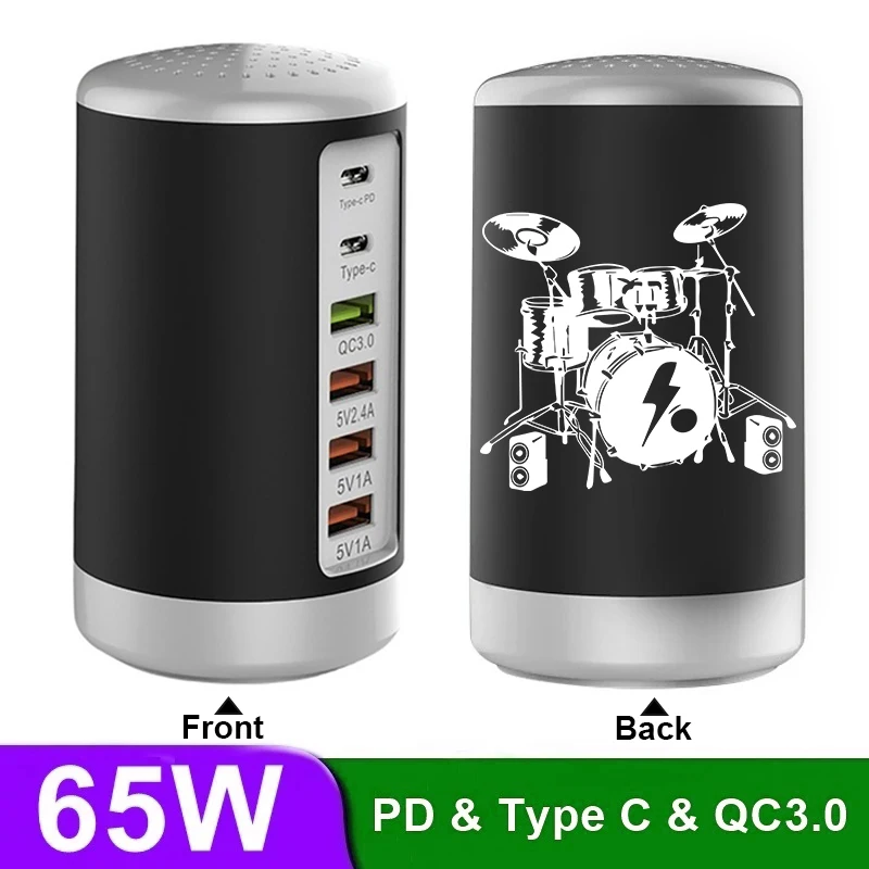 

PSDA 2D 6-Port Desktop USB Charging Station 2 USB-C Ports QC3.0 Ports, PD 20W Fast Charger for iPhone 13 iPad Samsung Huawei