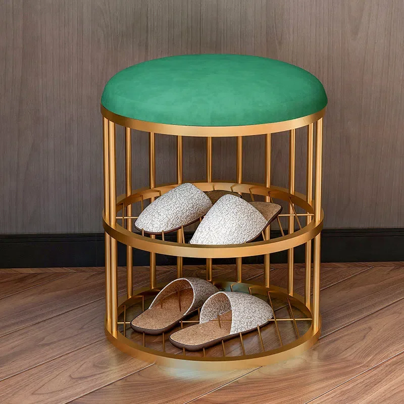 

Ottoman Light Luxury Change Shoes Stool Chair Sofa Round Stool With Metal Shoe Rack Shoe Organizer Scarpiera Furniture Home