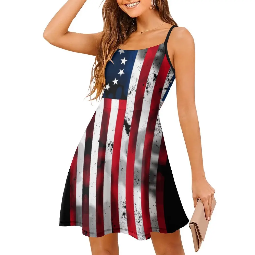 

Distressed Vertical Betsy Ross Flag Women's Sling Dress Funny Exotic Woman's Gown Funny Novelty Cocktails Strappy Dress