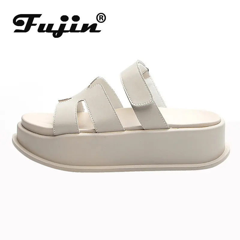 

Fujin 6cm Genuine Leather Women Breathable Slippers Summer Lady ROME Sandals Fashion Chunky Sneakers Platform Wedge Comfy Shoes