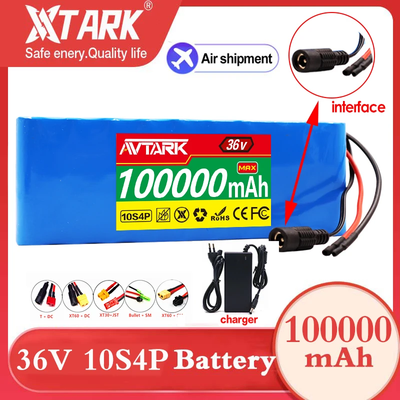 2023 XT60 Interface 36V 100000mAh 10S4P Battery Pack 1000W High Power Battery 36V 100Ah Electric Bicycle BMS + 42v Charger
2023 XT60 Interface 36V 100000mAh 10S4P Battery Pack 1000W High Power Battery 36V 100Ah Electric Bicycle BMS + 42v Charger