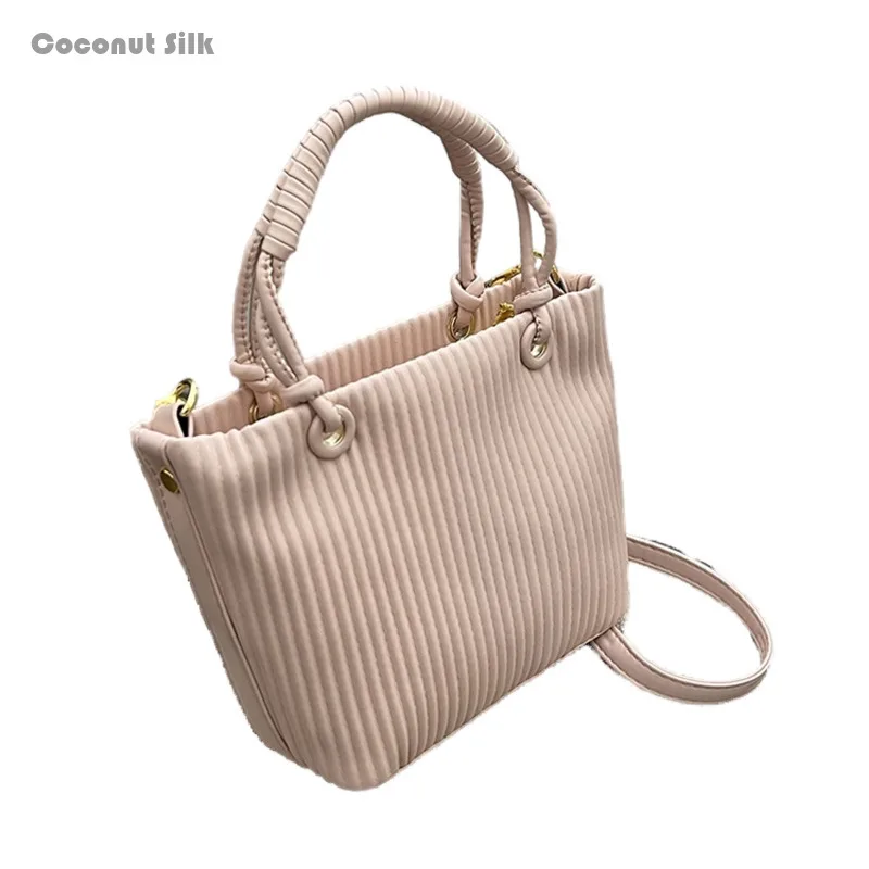 

CoCoS 2024 Summer New Pleated Solid Color Versatile Handbag Single Shoulder Crossbody Bucket Bag Commuter Bag
