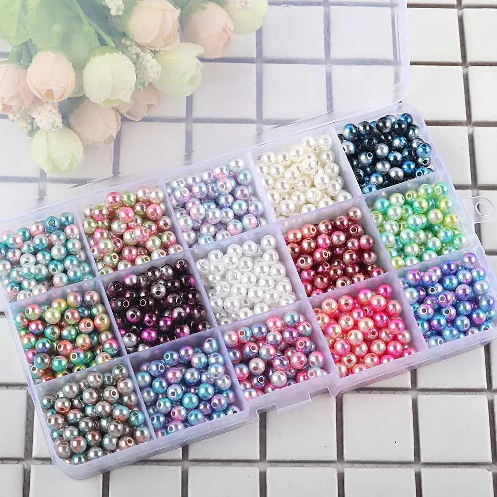 

6/8/10mm With Hole ABS Imitation Pearl Beads Round Gradient Bead Set For DIY Jewelry Making Craft Garment Material G0727