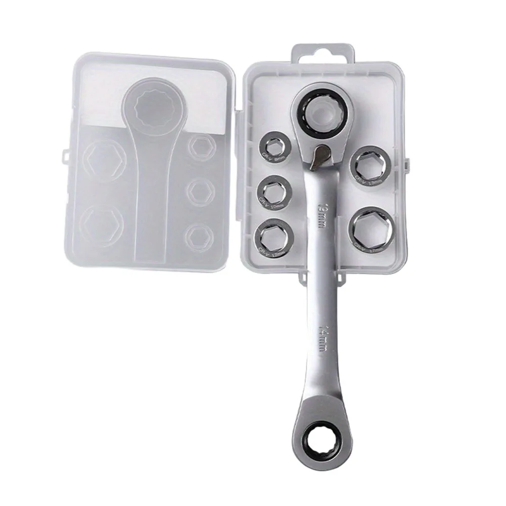 

6 в 1 комбинированный гаечный ключ с трещоткой с двойной головкой, экономящий сил искусственный инструмент, двусторонний трещотный ключ