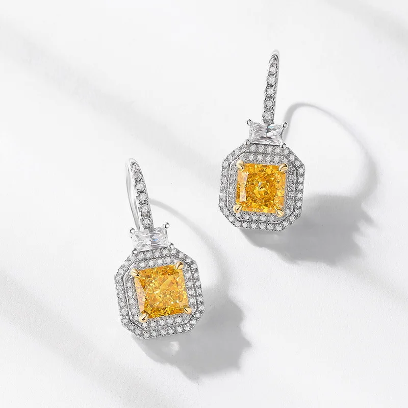 High Carbon Diamond Dangle Earrings S925 Sterling Silver Ice Flower Cut Square Yellow Diamonds Drop Earring Women Fine Jewelry
High Carbon Diamond Dangle Earrings S925 Sterling Silver Ice Flower Cut Square Yellow Diamonds Drop Earring Women Fine Jewelry