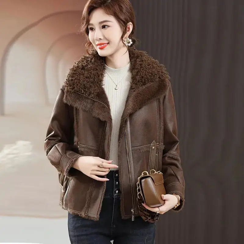 

Middle-Aged Women High-End Mink Velvet Coat Women Short Temperamental Baggy Fur Outwear Winter Casual Solid Color Warm Outcoat