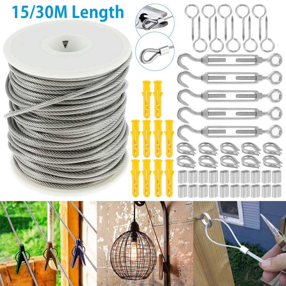 15M/30M Wire Cable Railing Kit Heavy Duty Screw Eye Screw Turnbuckle Wire Coated Cable Rope Outdoor Garden Hanging a Clothesline
15M/30M Wire Cable Railing Kit Heavy Duty Screw Eye Screw Turnbuckle Wire Coated Cable Rope Outdoor Garden Hanging a Clothesline
