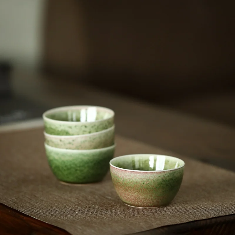 

★Handmade Ceramic Moss Green Soda Tea Cup Jingdezhen Porcelain Master Cup Gracked Glaze Kiln Baked Tea Cup Individual Single Cup