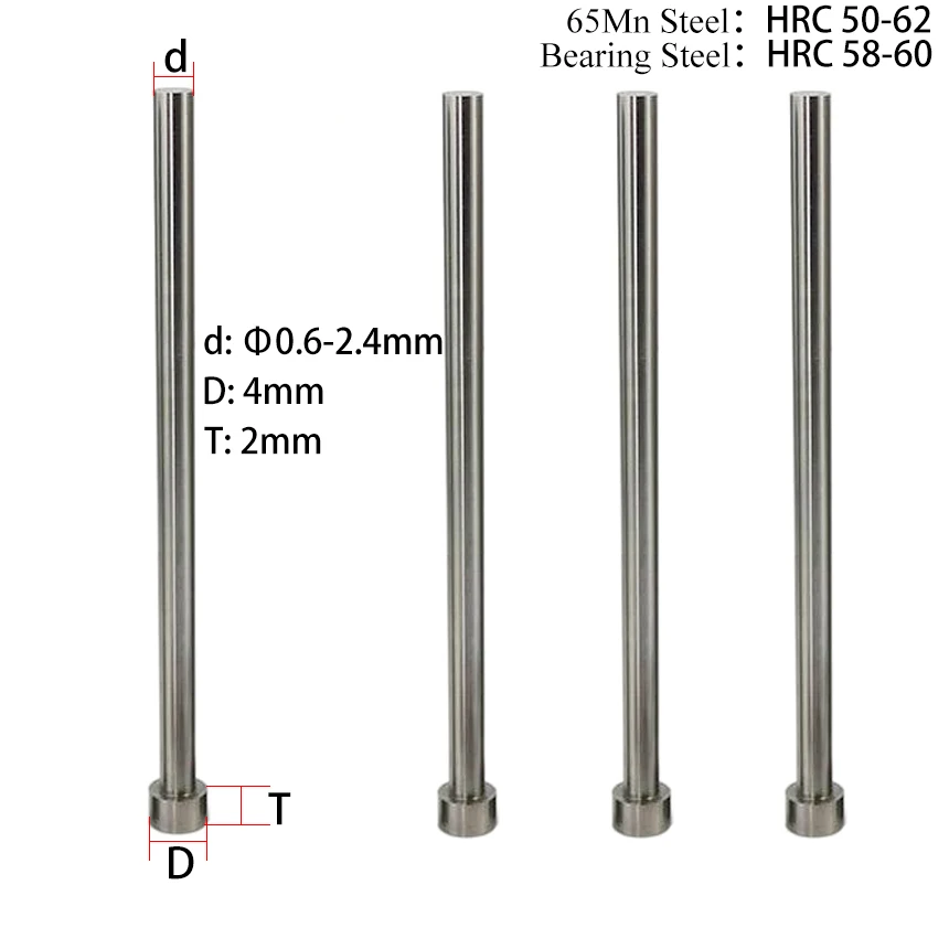 

1.6/1.7/1.8/1.9*80/100/125/150/180/200mm 65Mn Round Tip Plastic Injection Component Mold Straight Punching Ejector Pin