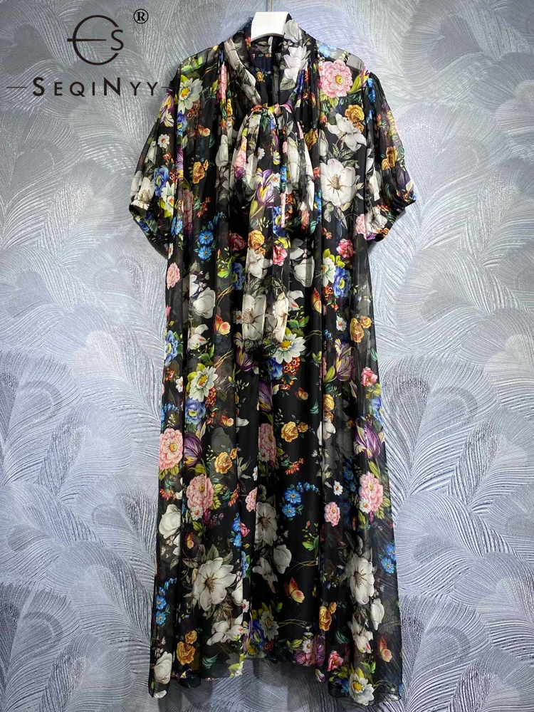 SEQINYY Black Chiffon Dress Summer Spring New Fashion Design Women Runway High Street Vintage Colorful Flowers Print Casual
SEQINYY Black Chiffon Dress Summer Spring New Fashion Design Women Runway High Street Vintage Colorful Flowers Print Casual