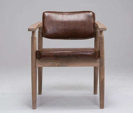 

Кресло из массива дерева в стиле ретро, домашний Европейский подлокотник, обеденный стул для ресторана и кофе