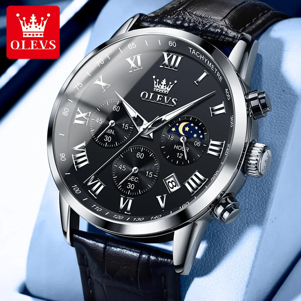 

OLEVS New 2022 Men's Luxury Quartz Watch Relogio Masculino Leather Strap 3Bar Luminous Hands Man Reloj Waterproof Fashion Clock