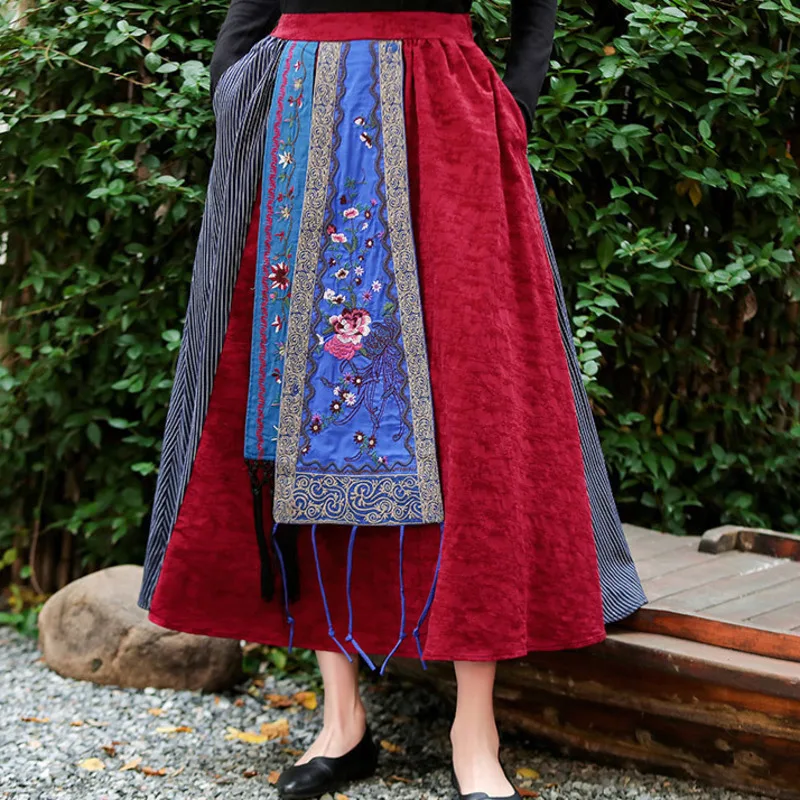 Женские длинные юбки с бахромой в этническом стиле Харадзюку, винтажные юбки с вышивкой и эластичной талией в китайском стиле, женские юбки, новинка 2022
Женские длинные юбки с бахромой в этническом стиле Харадзюку, винтажные юбки с вышивкой и эластичной талией в китайском стиле, женские юбки, новинка 2022
