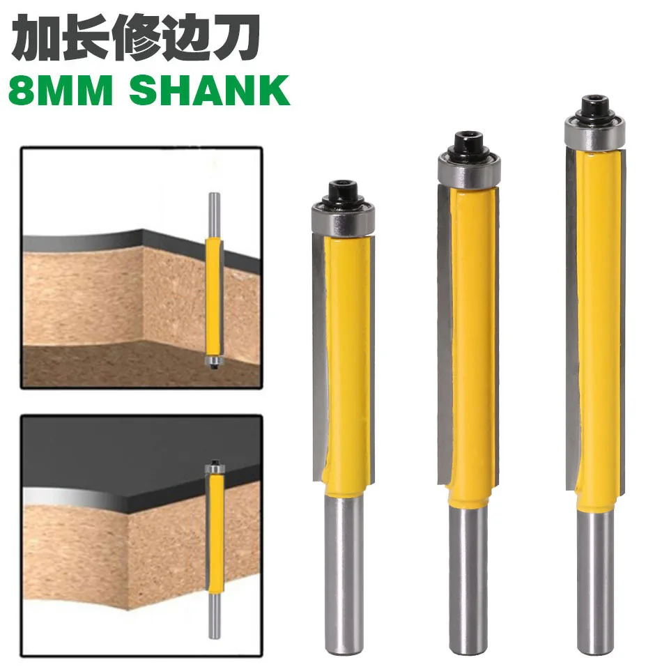 

1pc 8mm Shank 2" Flush Trim Router Bit with Bearing for Wood Tungsten Carbide Milling Cutter for Wood woodworking tools