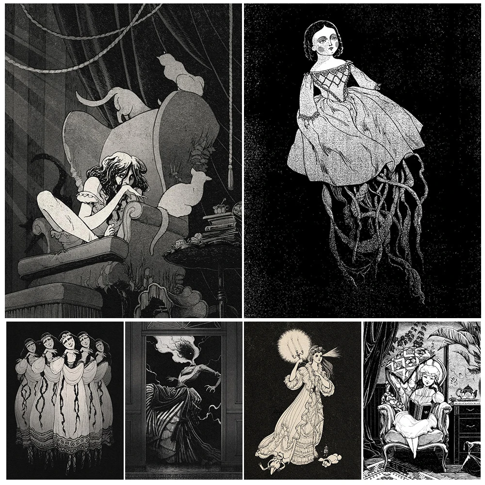 Weird Girl Sleepwalking In The Forest,Evil Doll,Witch,Abstract Wall Art Canvas Print Gothic Horror Black-White Art Poster Print
Weird Girl Sleepwalking In The Forest,Evil Doll,Witch,Abstract Wall Art Canvas Print Gothic Horror Black-White Art Poster Print