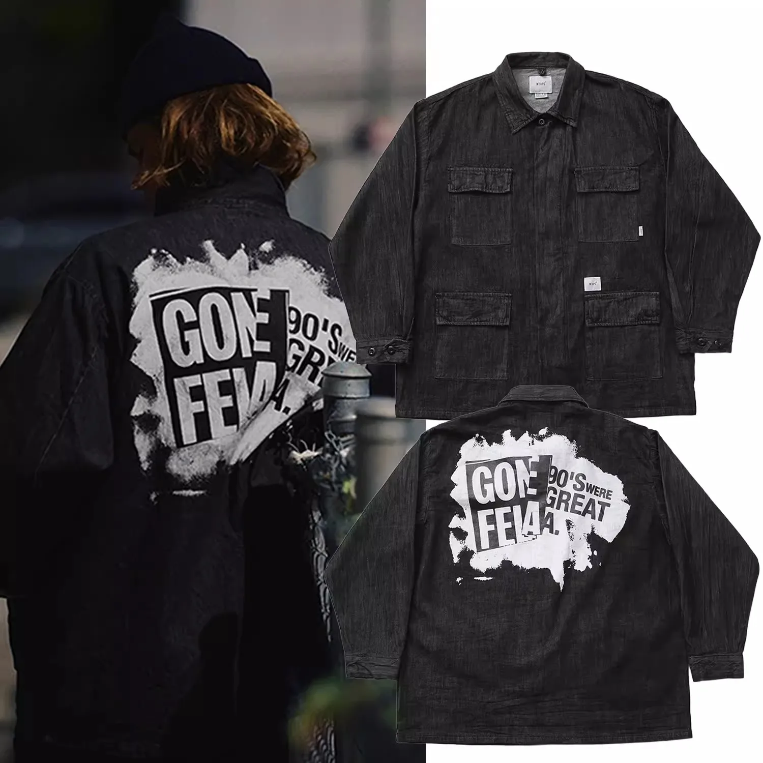 

2024 WTAPS workwear multi pocket denim jacket graffiti print long sleeved shirt WY932