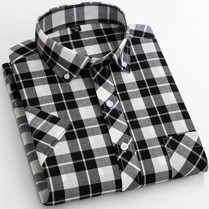 

Summer Cotton Plaid Short Sleeve Shirts For Men Plus Size Regular Fit Classic Young Boy England New Style Shirts Man's Clothing
