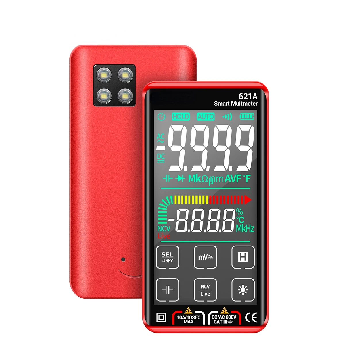 

621A Smart Digital Multimeter Touch Screen Multimetro Tester transistor 9999 Counts True RMS Auto Range DC/AC 10A Meter