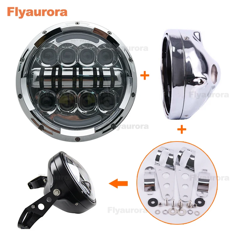 Flyaurora 7inch Universal Motorcycle Matte Black White Headlight Lamp and Lower Refit Amber Day Running Light DRL with Bracket
Flyaurora 7inch Universal Motorcycle Matte Black White Headlight Lamp and Lower Refit Amber Day Running Light DRL with Bracket