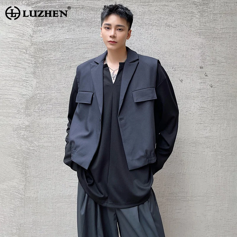 

Индивидуальный однотонный модный новый жилет LUZHEN без рукавов 2024 оригинальный элегантный красивый корейский мужской жилет LZ3025