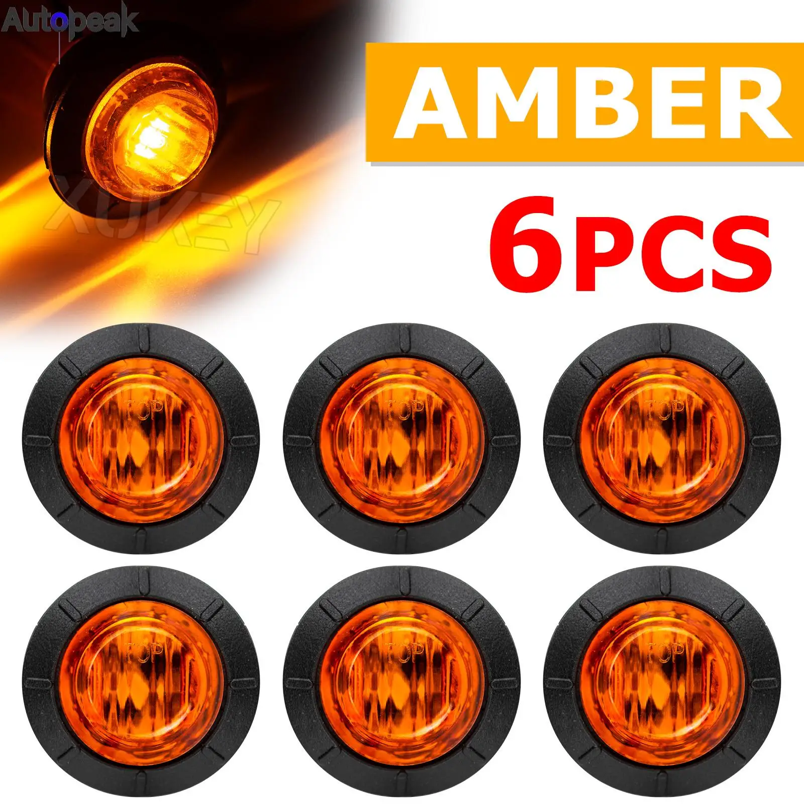 

6pcs Round 3/4" LED Side Marker Light 12V 24V Orange Amber Indicator Signal Grille Lamp Truck Trailer Caravan Camper UTV UTE RV