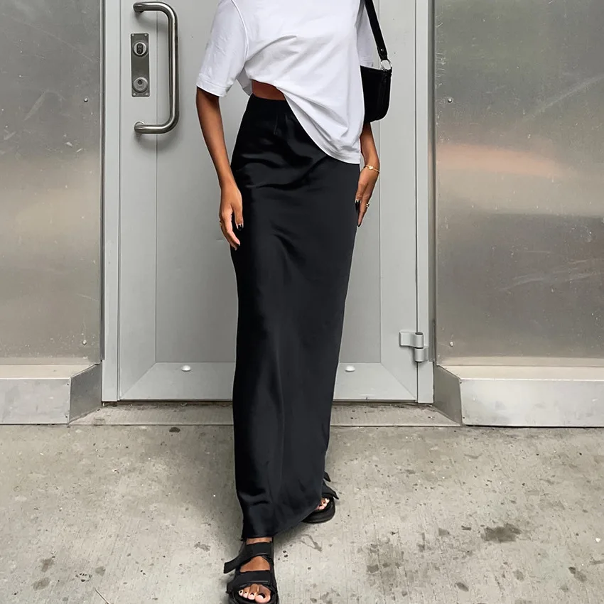 Satin Maxi Skirt High Waist Solid Color Summer Long Skirt For Women Elegant Slim Office Ladies Black Trumpet Skirts
Satin Maxi Skirt High Waist Solid Color Summer Long Skirt For Women Elegant Slim Office Ladies Black Trumpet Skirts