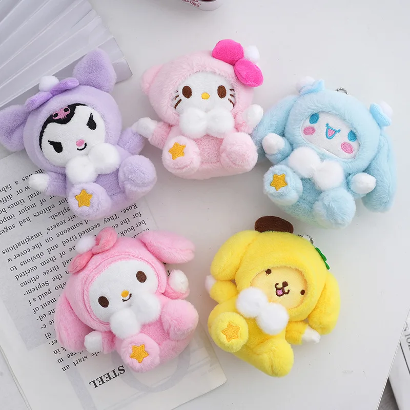 

Hello Kitty Sanrio 15Cm Keychain Kuromi Cinnamoroll Cross Dressing Plush Doll Kawaii My Melody Anime Cartoon Plushie Toy Gifts